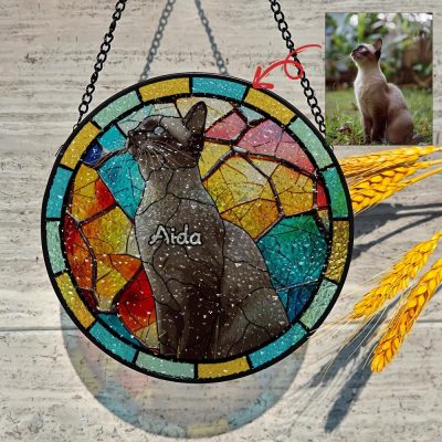 Custom Cat Portrait Art Stained Glass Suncatcher