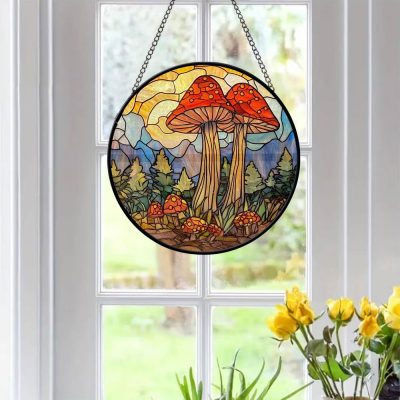 Mushroom On The Mountain Stained Glass Suncatcher