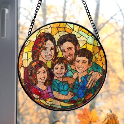 Personalized Custom Photo Family Stained Glass Suncatcher